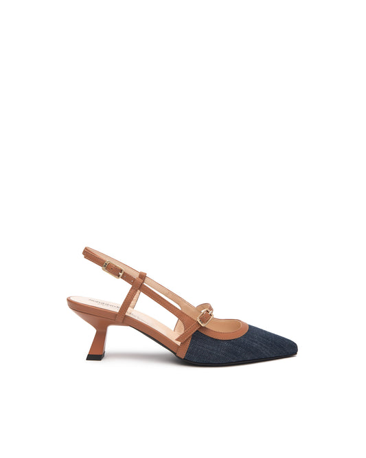 Art. E615470D-214 Women's Leather and Fabric Slingbacks