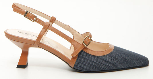 Art. E615470D-214 Women's Leather and Fabric Slingbacks